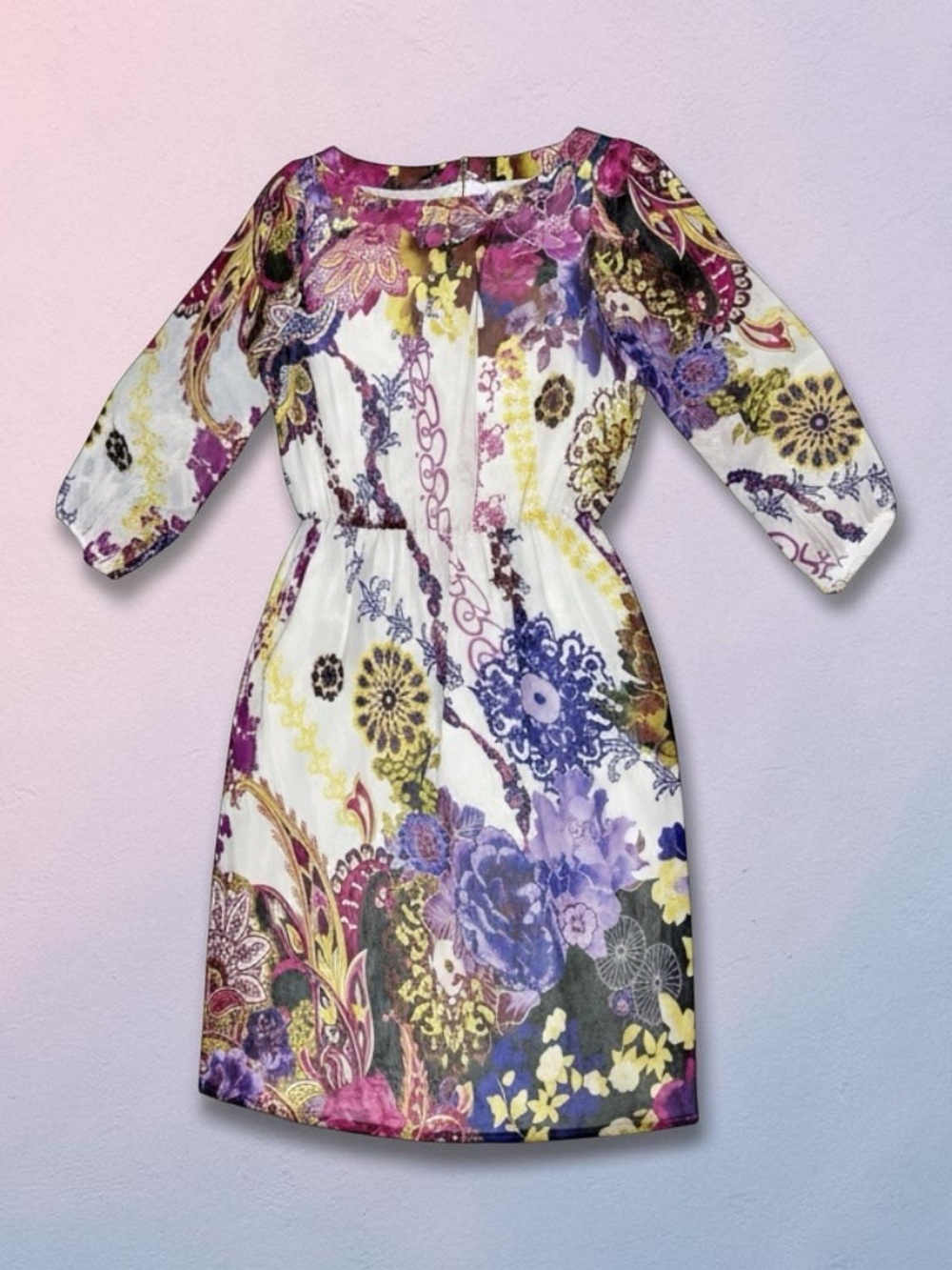 ECI White Floral Print 3/4 Sleeve Party Dress